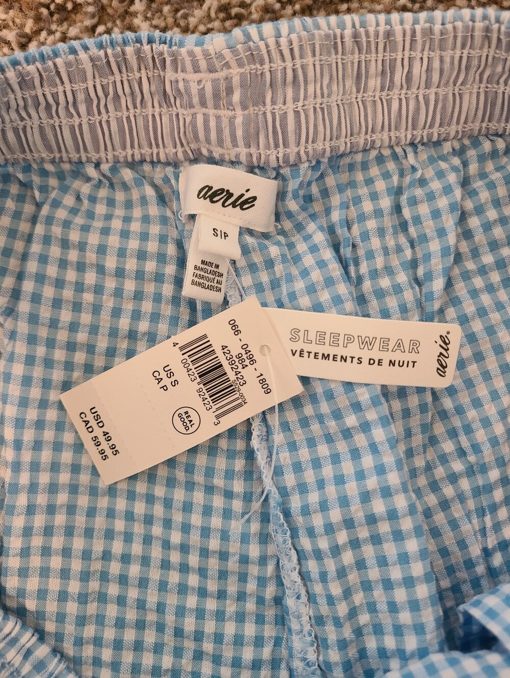🚫SOLD🚫 aerie Light Blue Gingham Lounge Pants Size Small Nwt - Picture 4 of 8